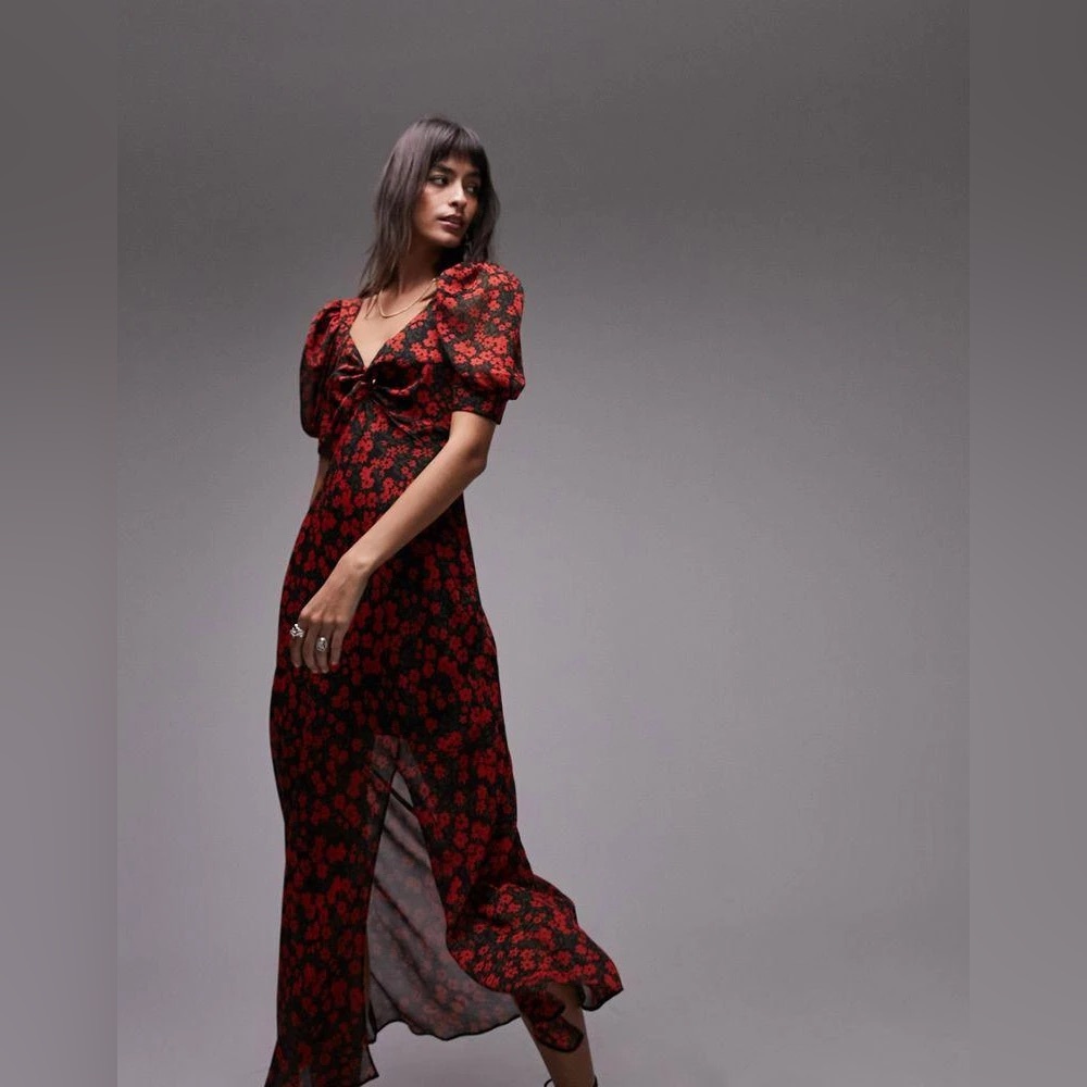 Topshop puff sleeve maxi dress
